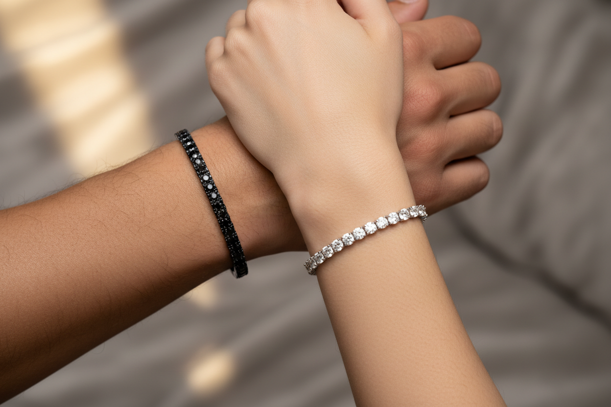 Couple wearing tennis bracelets